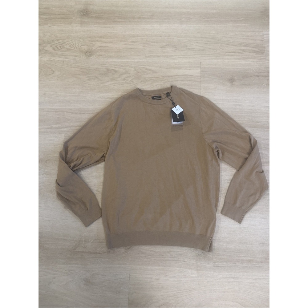 Porter & Ash Crewneck Sweater Mens L Luxury Knit Tan Brown Viscose Nylon NWT